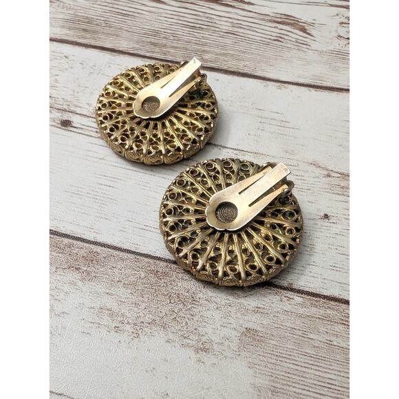 Vintage Clip On Earrings - 1.25" Metallic - Cosmetic Damage - Picture 8 of 8